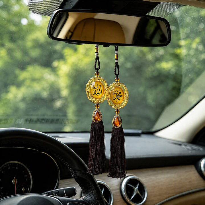 HilalHaven Twofold View Ornate Oval Cabochon Dual-Sided Tassel Car Pendant - image 9