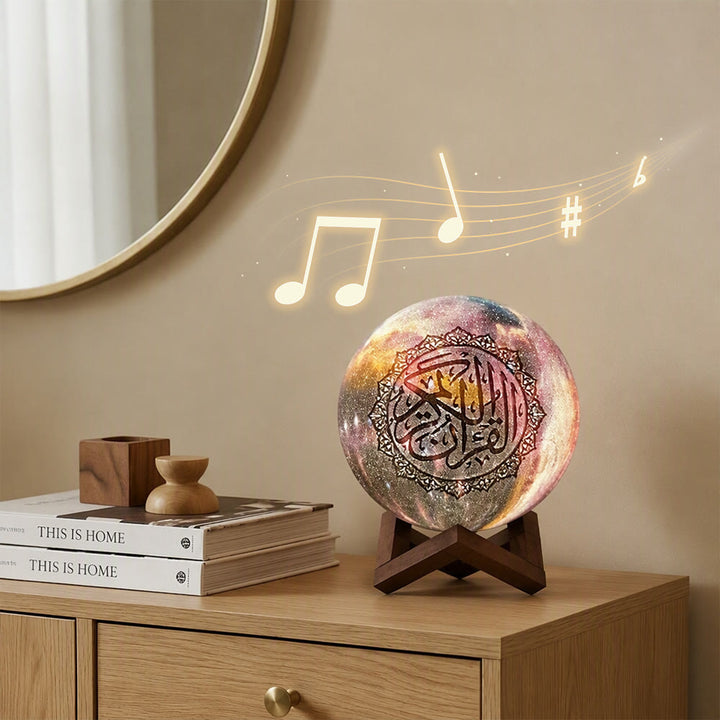 HilalHaven Lunar Verse Engraved Sphere Ambient Lamp — Multi-Color Touch Night Light with Wooden Stand - Lamp (With Audio Function) - Universe - image 0