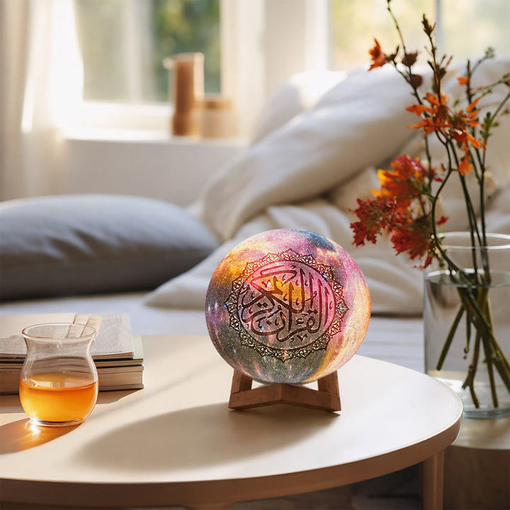 HilalHaven Lunar Verse Engraved Sphere Ambient Lamp — Multi-Color Touch Night Light with Wooden Stand - Lamp (Without Audio Function) - Universe - image 2