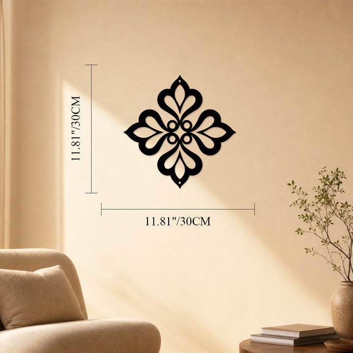 HilalHaven Fourfold Bloom Diamond Geometric Wall Art - Black - 11.81&