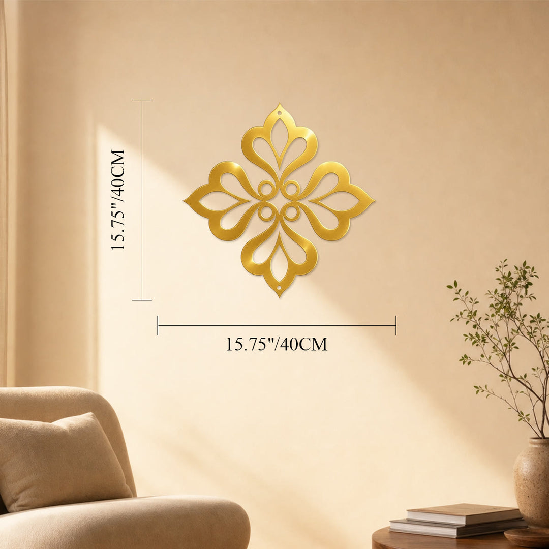 HilalHaven Fourfold Bloom Diamond Geometric Wall Art - Golden - 15.74&