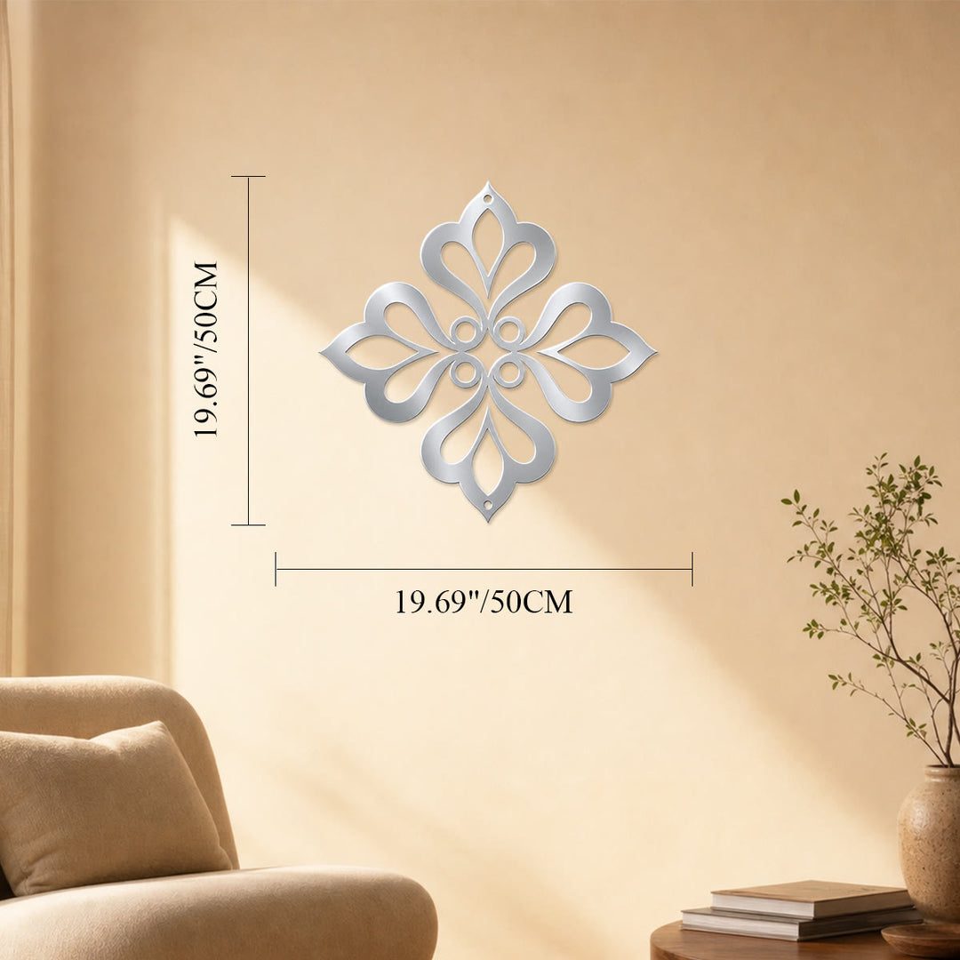 HilalHaven Fourfold Bloom Diamond Geometric Wall Art - Silver - 19.68&