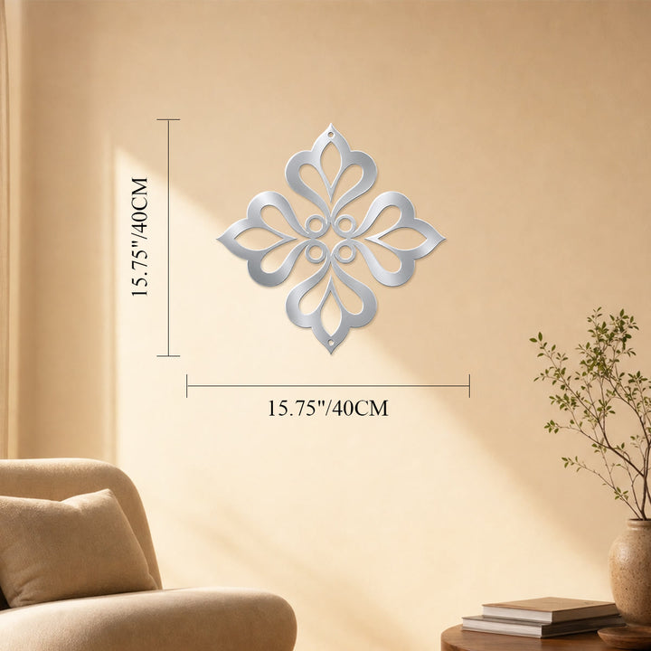 HilalHaven Fourfold Bloom Diamond Geometric Wall Art - Silver - 15.74&