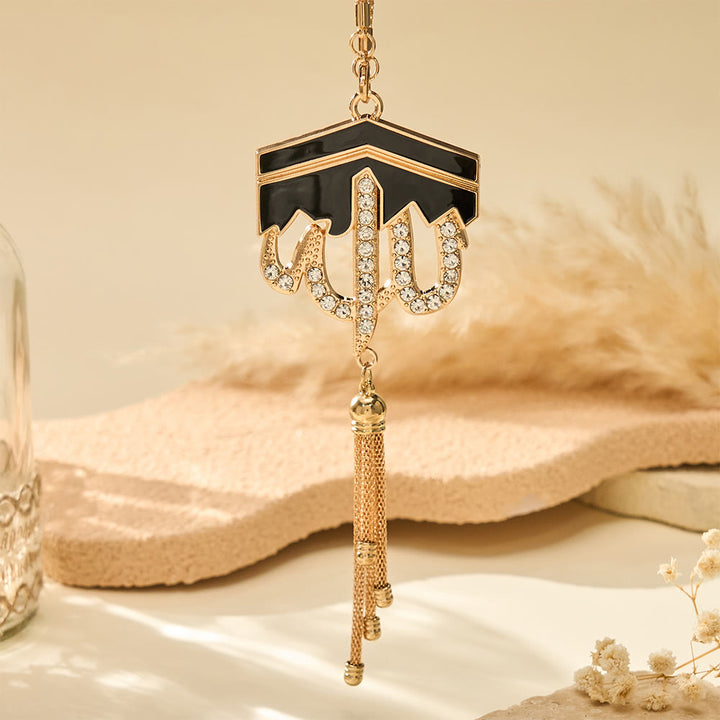 HilalHaven Kaaba Silhouette Allah Enamel Tassel Car Pendant - Rose Golden - image 12