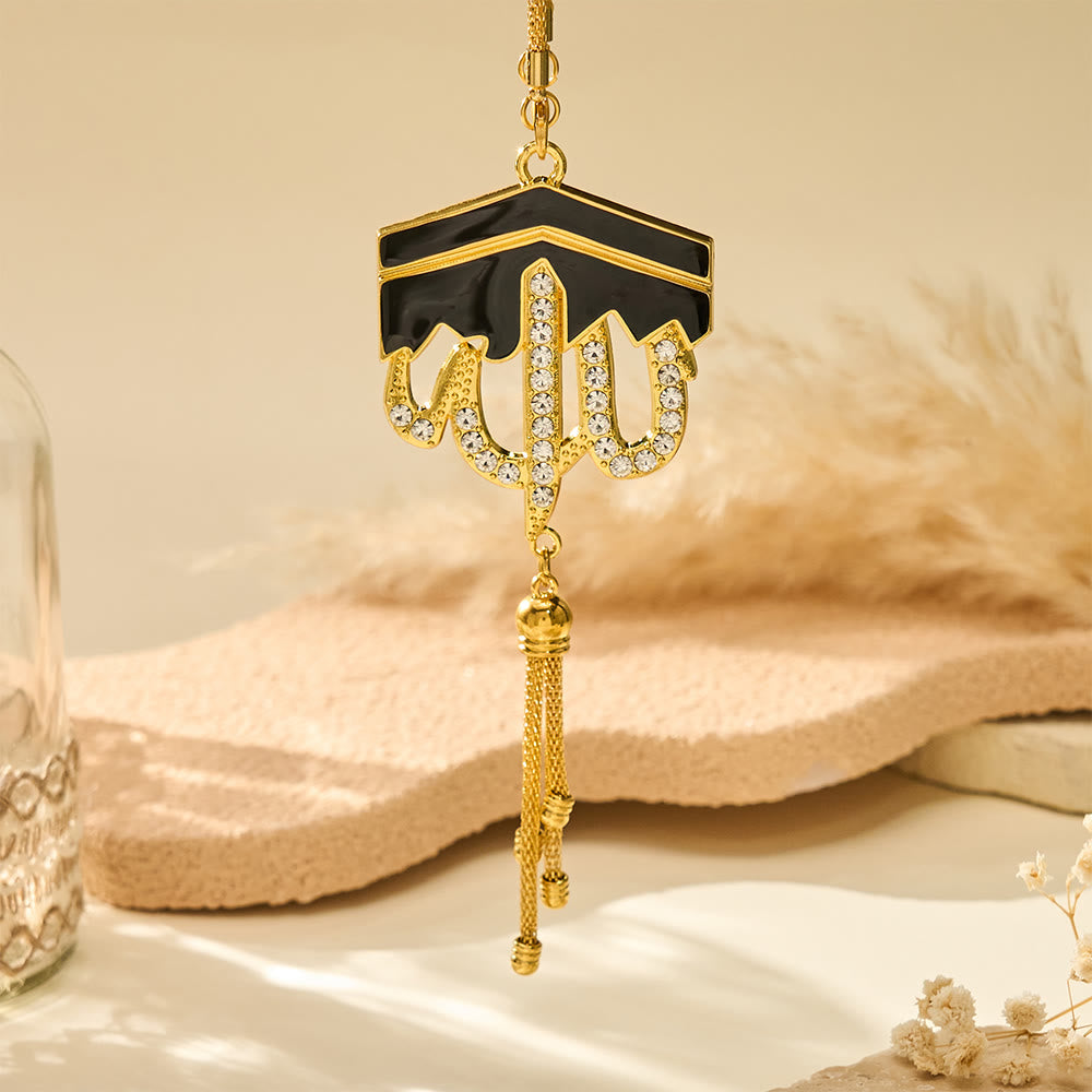FREE Today: Kaaba Silhouette Allah Enamel Tassel Car Pendant - Golden - image 4