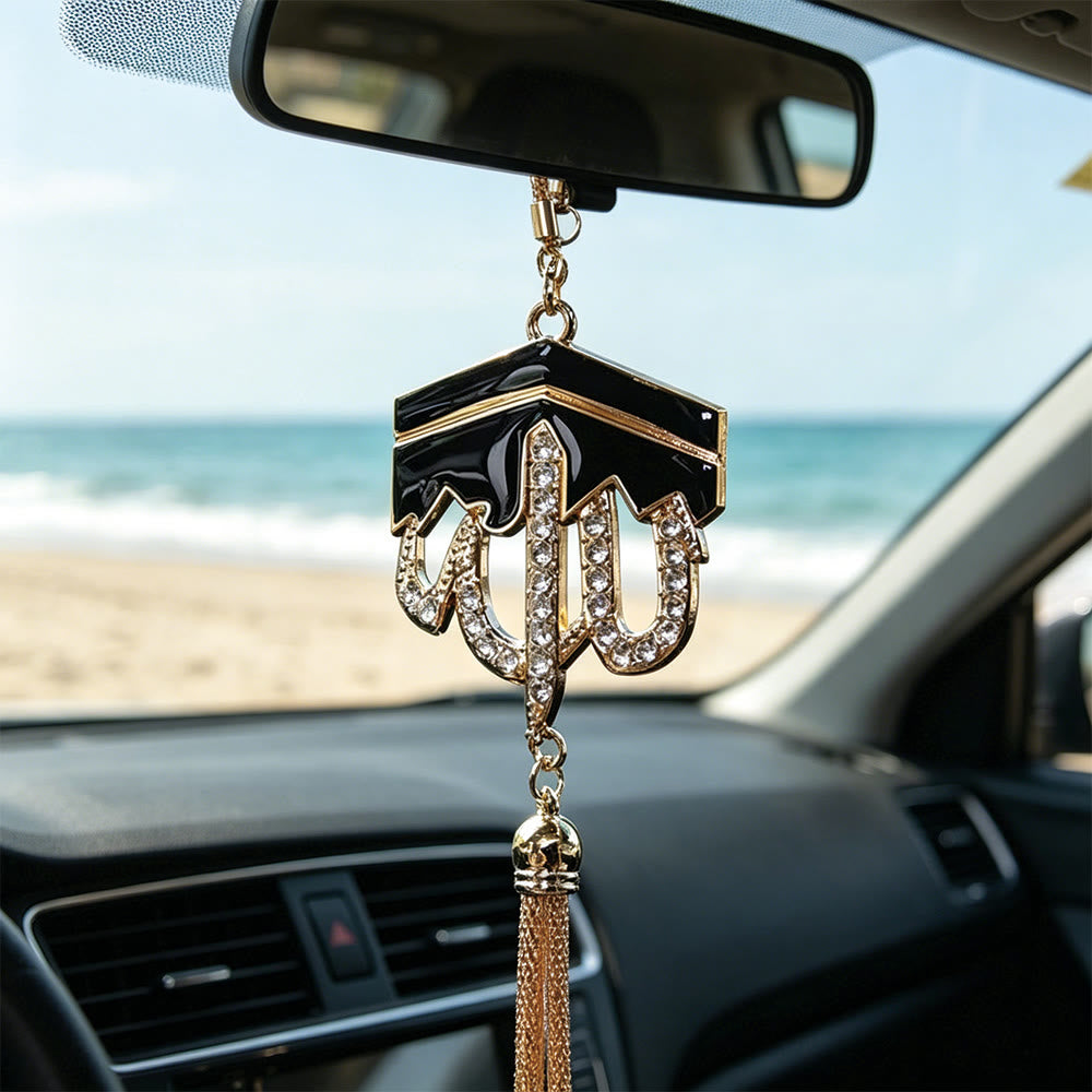 HilalHaven Kaaba Silhouette Allah Enamel Tassel Car Pendant - image 0