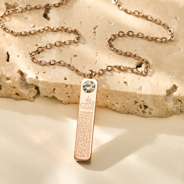 HilalHaven Slender Seal Bar Detailed Calligraphy Bar Necklace - image 9