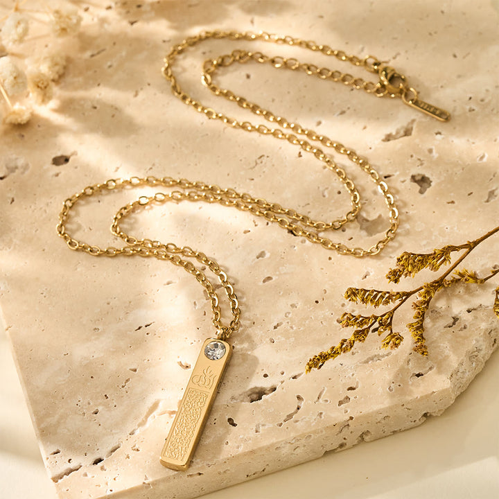 HilalHaven Slender Seal Bar Detailed Calligraphy Bar Necklace - Golden - image 3