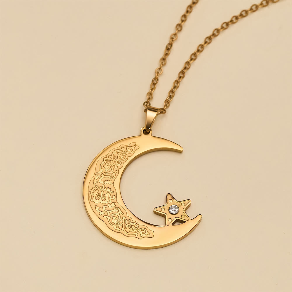 HilalHaven Celestial Arc Engraved Crescent &amp; Star Charm Necklace - image 3