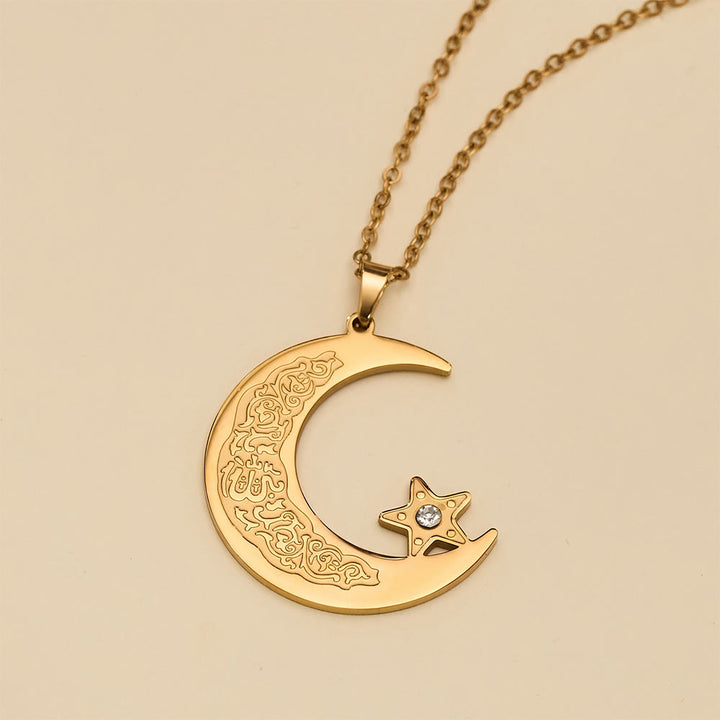 HilalHaven Celestial Arc Engraved Crescent &amp; Star Charm Necklace - image 3
