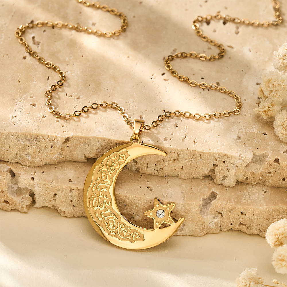 HilalHaven Celestial Arc Engraved Crescent & Star Charm Necklace - image 1