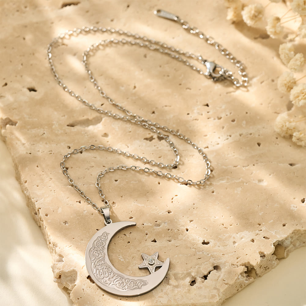 HilalHaven Celestial Arc Engraved Crescent &amp; Star Charm Necklace - Silver - image 5