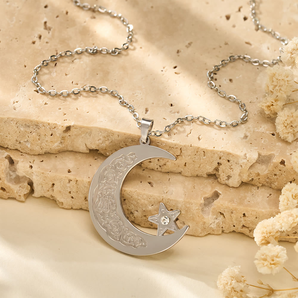 HilalHaven Celestial Arc Engraved Crescent &amp; Star Charm Necklace - image 4
