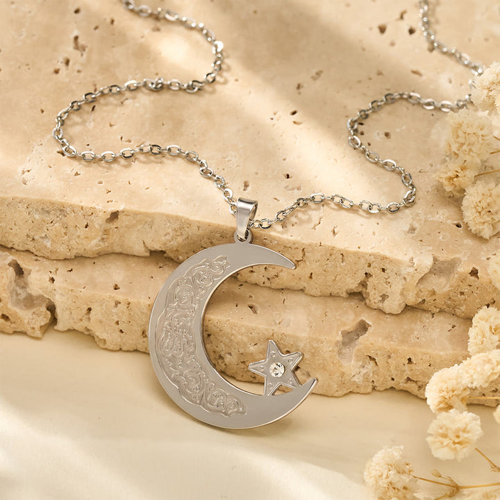 HilalHaven Celestial Arc Engraved Crescent &amp; Star Charm Necklace - image 4