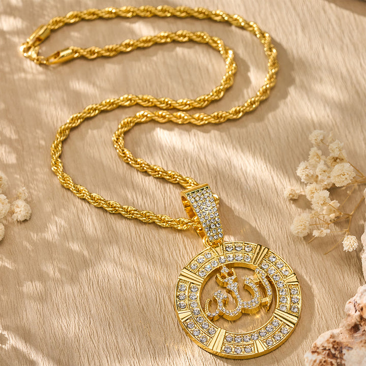 HilalHaven Aura Disc Fully Iced Openwork Medallion Pendant Necklace - Golden - image 3