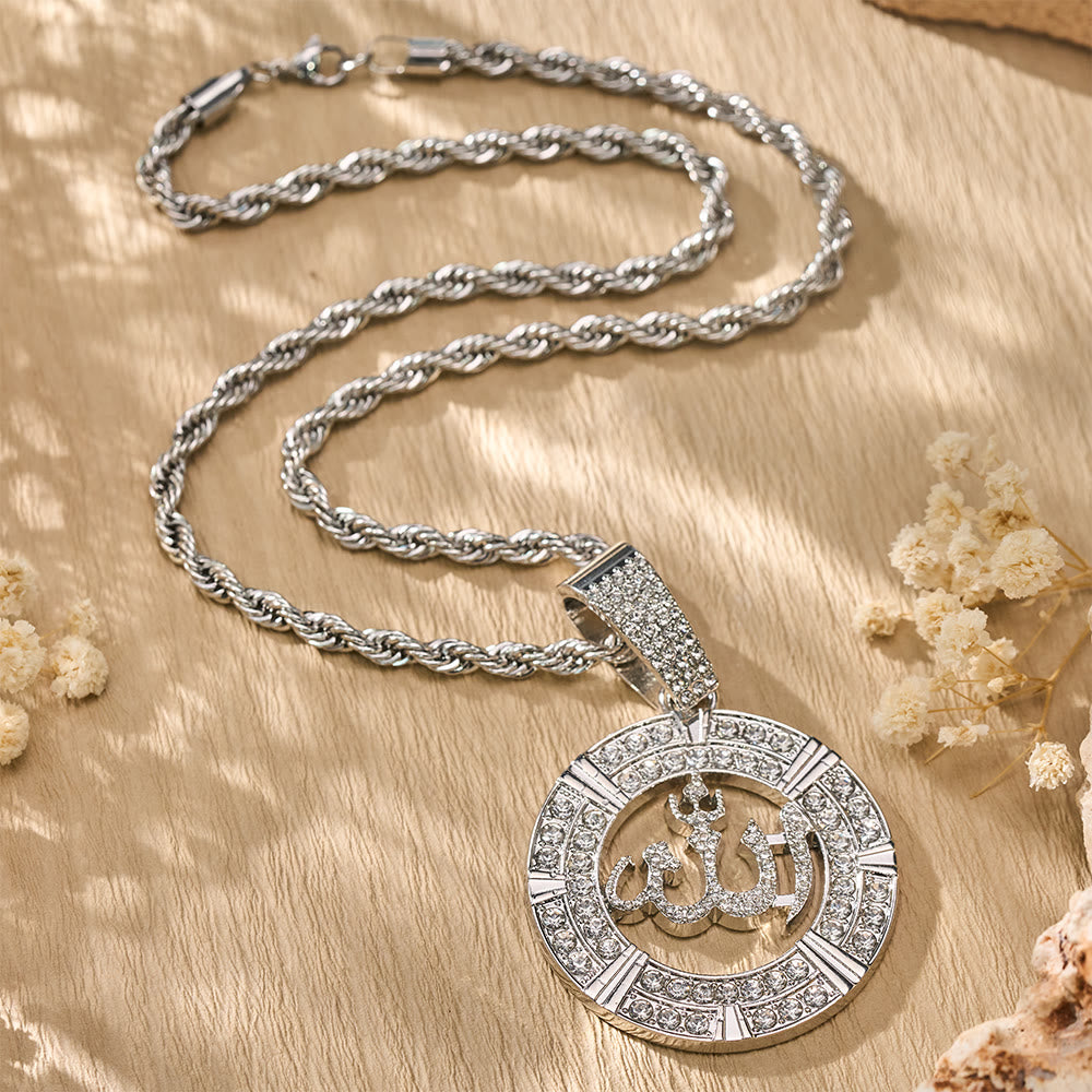 HilalHaven Aura Disc Fully Iced Openwork Medallion Pendant Necklace - Silver - image 7