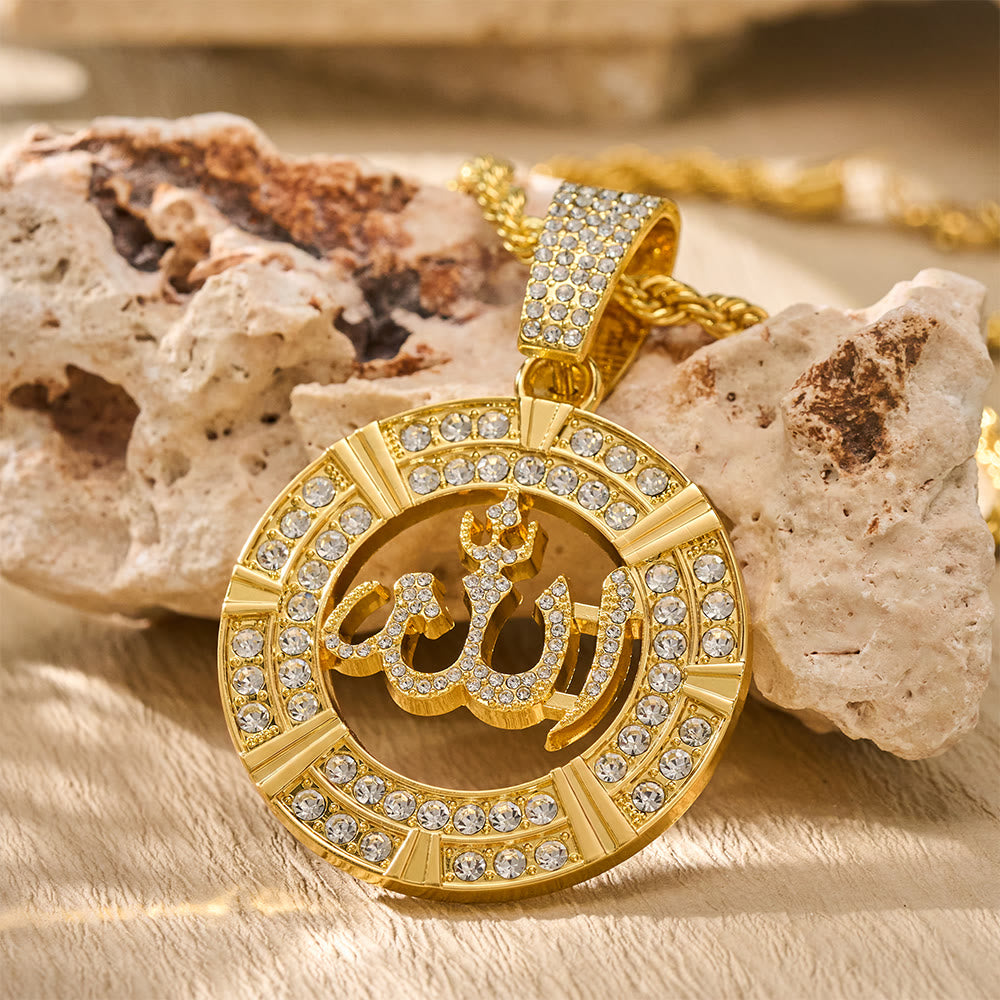 HilalHaven Aura Disc Fully Iced Openwork Medallion Pendant Necklace - image 1