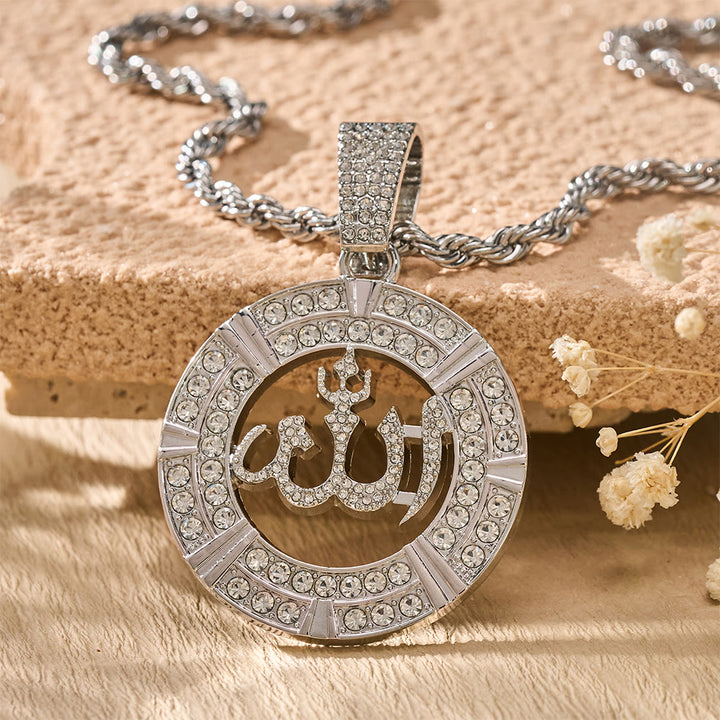 HilalHaven Aura Disc Fully Iced Openwork Medallion Pendant Necklace - image 5