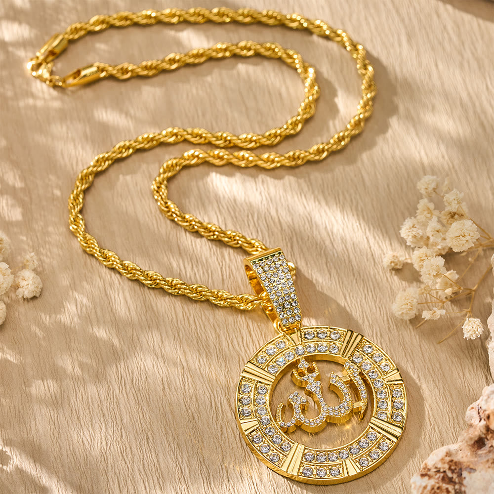 HilalHaven Aura Disc Fully Iced Openwork Medallion Pendant Necklace - Golden - image 3