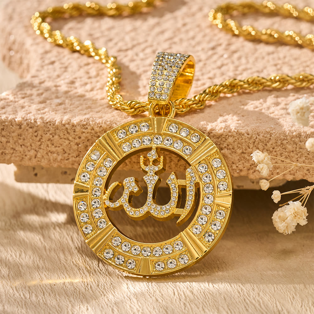 HilalHaven Aura Disc Fully Iced Openwork Medallion Pendant Necklace - image 2