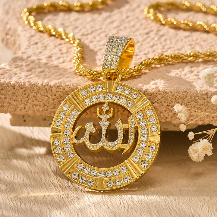 HilalHaven Aura Disc Fully Iced Openwork Medallion Pendant Necklace - image 2