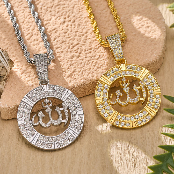 HilalHaven Aura Disc Fully Iced Openwork Medallion Pendant Necklace - image 0