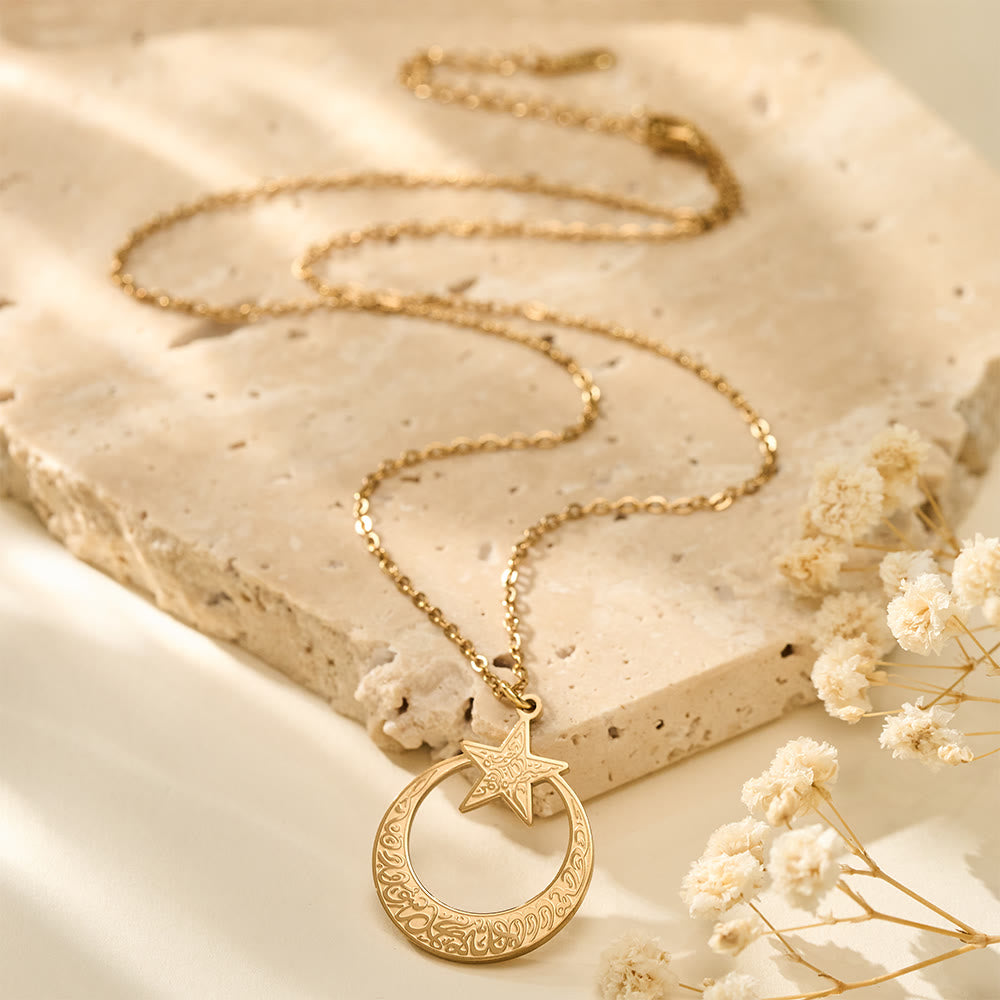 HilalHaven Stellar Halo Star &amp; Hoop Engraved Pendant Necklace - Golden - image 3