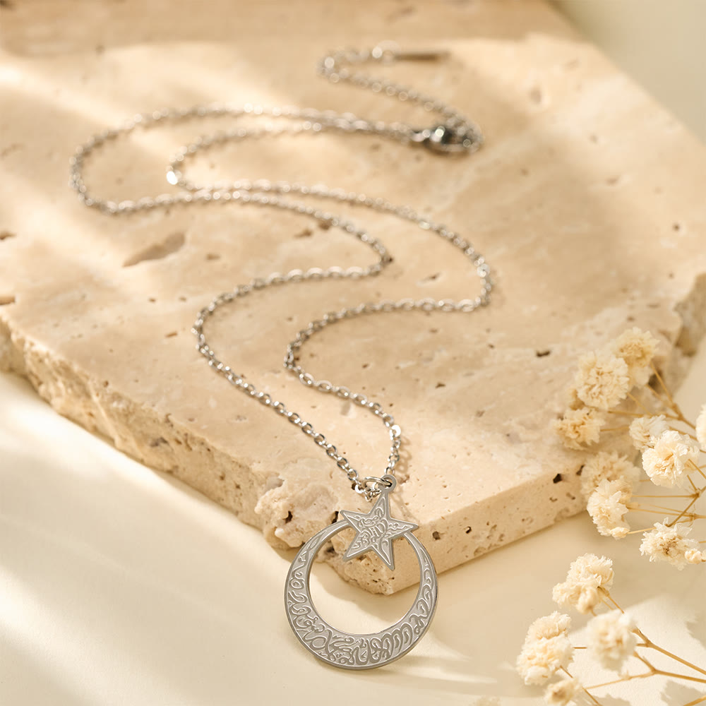 HilalHaven Stellar Halo Star &amp; Hoop Engraved Pendant Necklace - Silver - image 7