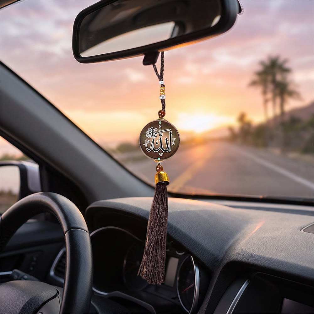 HilalHaven Circle Serenity Allah Disc Car Ornament — Tassel Hanging Charm - image 0