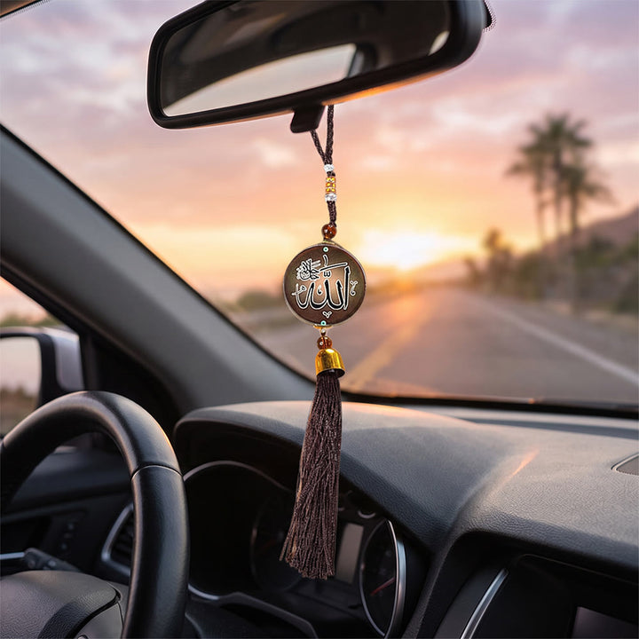 HilalHaven Circle Serenity Allah Disc Car Ornament — Tassel Hanging Charm - image 0