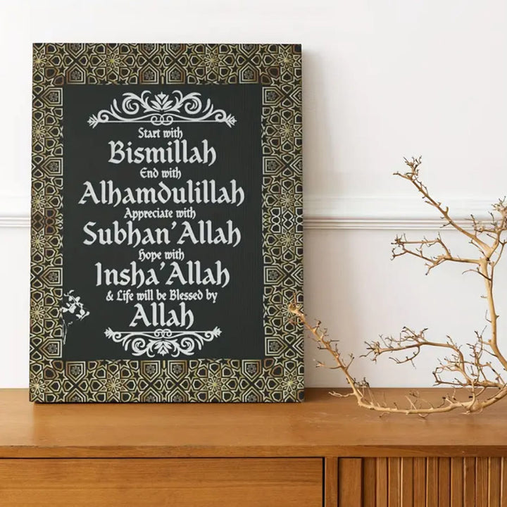 HilalHaven Daily Liturgy Ornate Border Typography Canvas Wall Print - 11.81&