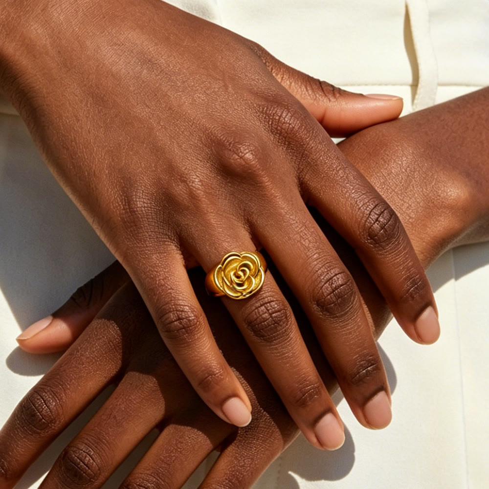HilalHaven Flower Crest Textured Rose Statement Ring - image 0