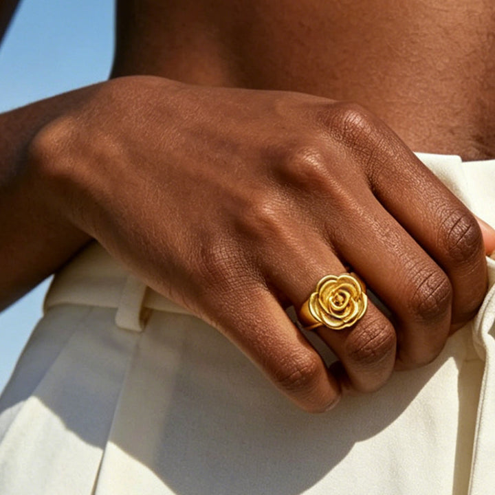HilalHaven Flower Crest Textured Rose Statement Ring - image 5