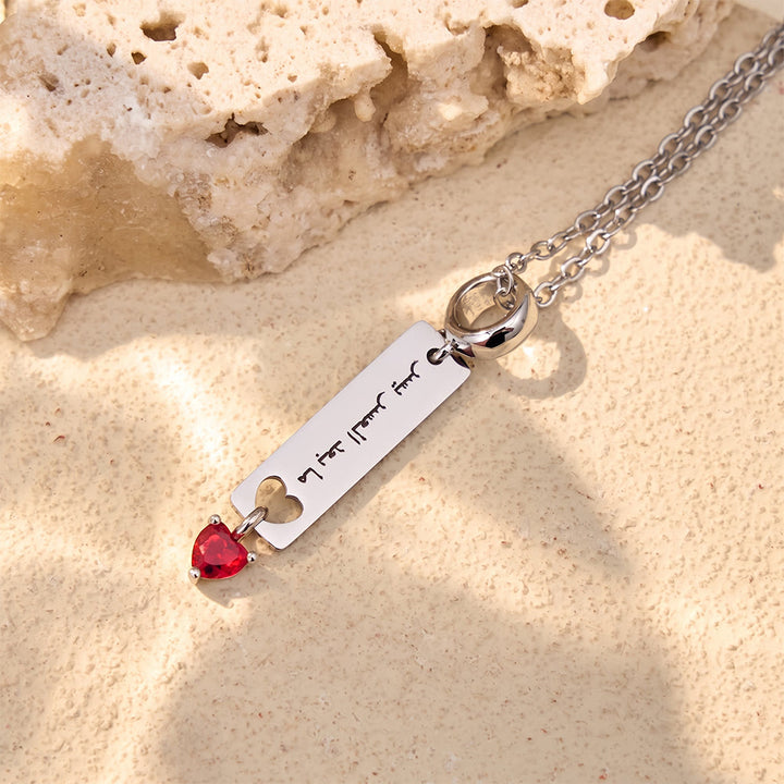 Hilalhaven Hope Inscript After Hardship Comes Ease Bar Calligraphy Heart‑cut Gemstone Pendant Necklace - Silver - 5mm Chain - image 7