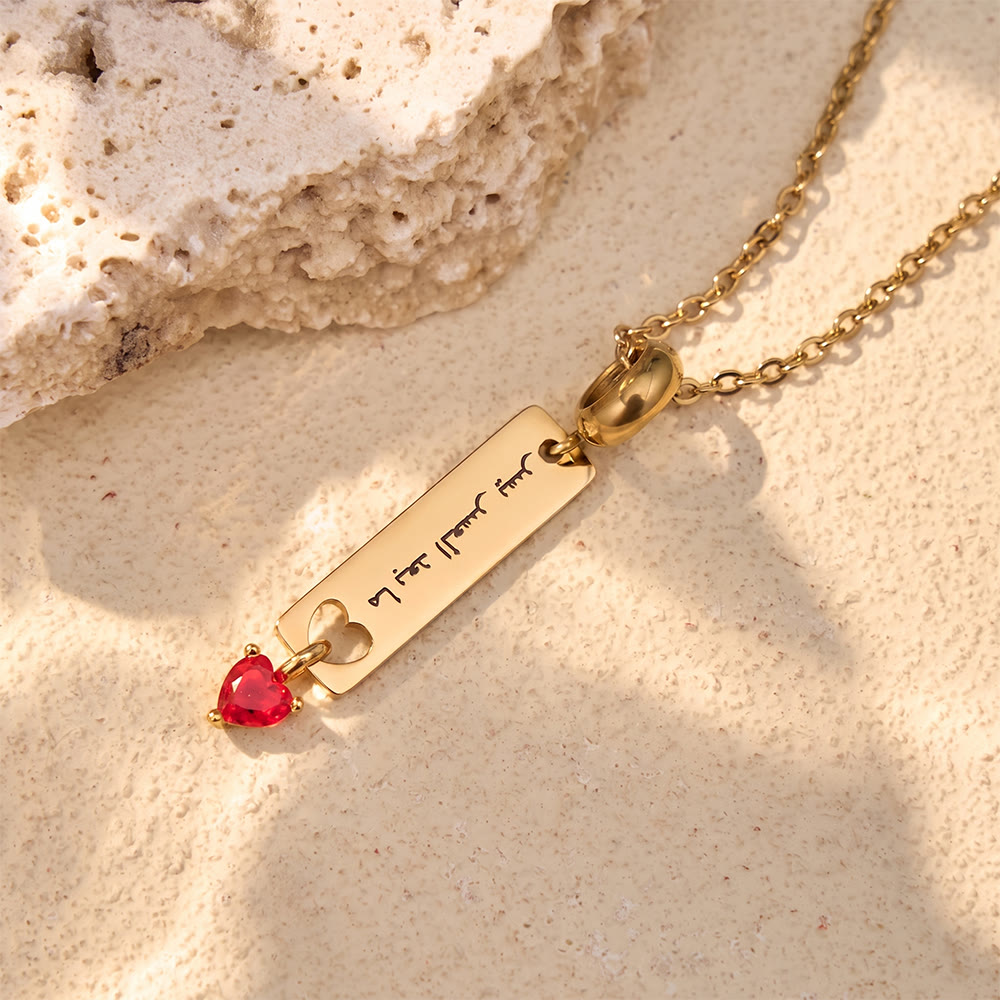 Hilalhaven Hope Inscript After Hardship Comes Ease Bar Calligraphy Heart‑cut Gemstone Pendant Necklace - Golden - 5mm Chain - image 4