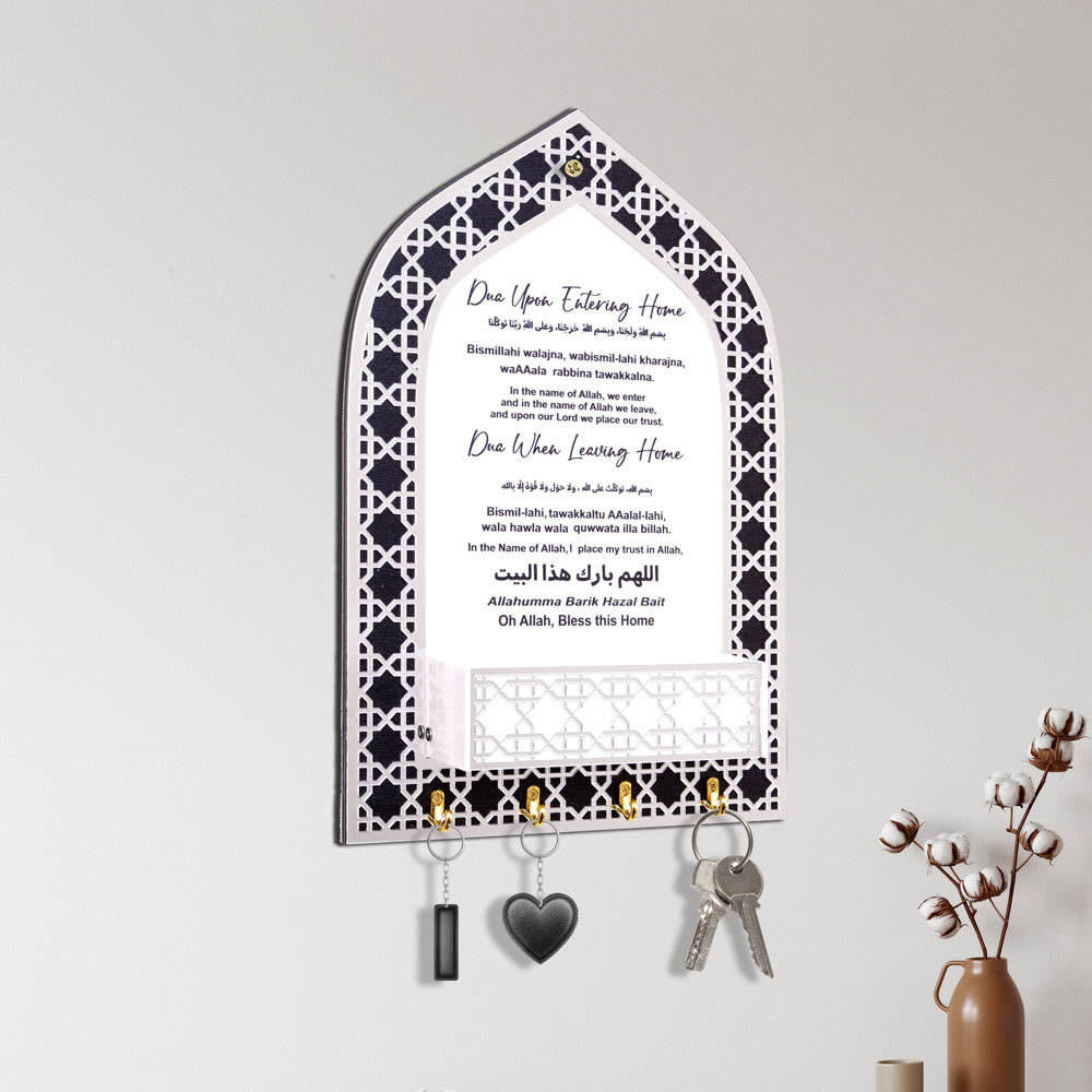 HilalHaven Hearth Repository Lattice‑Arch Wooden Key & Mail Holder - Silver - image 1