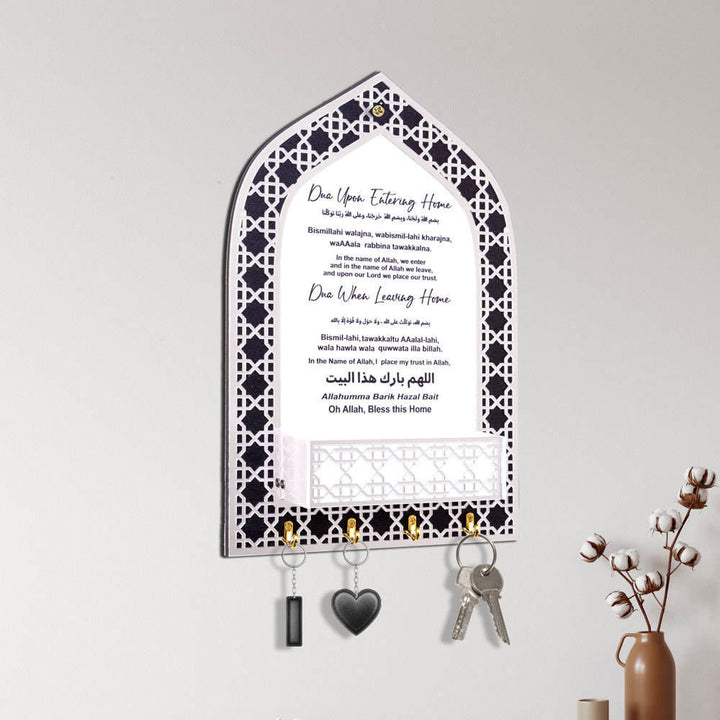HilalHaven Hearth Repository Lattice‑Arch Wooden Key &amp; Mail Holder - Silver - image 1