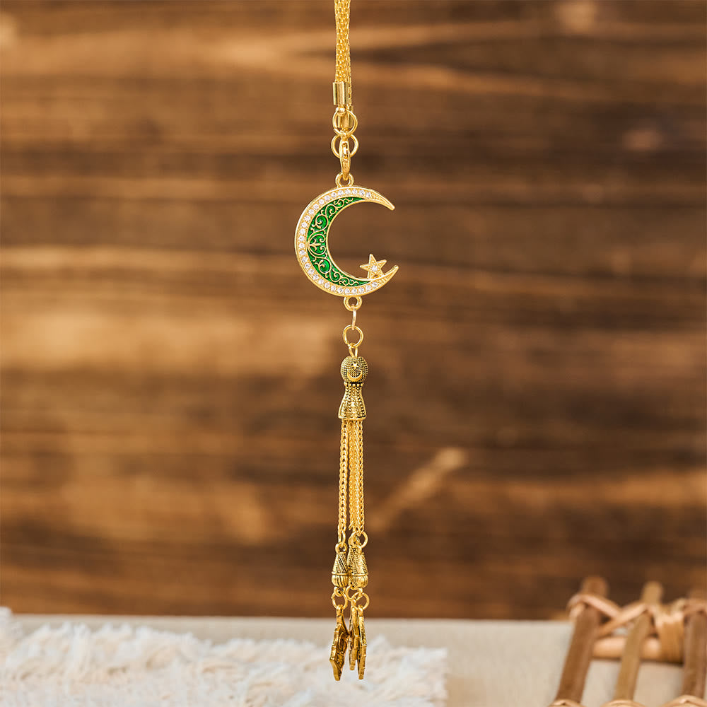 HilalHaven Twilight Drape Ornate Tassel Car Pendant - Arabesque Shield‑Shape Crescent&amp;Star Charm - image 15