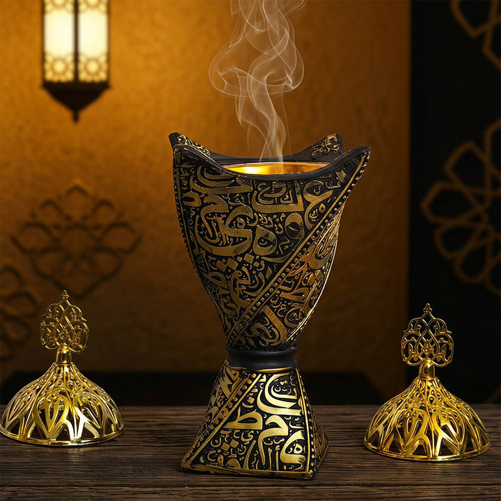 HilalHaven "Scripted Aura" Carved Resin Incense Bakhoor Burner - Black - image 1
