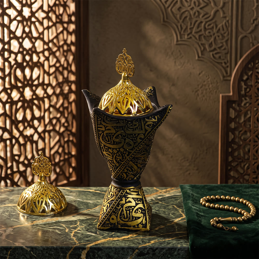 HilalHaven "Scripted Aura" Carved Resin Incense Bakhoor Burner - image 0