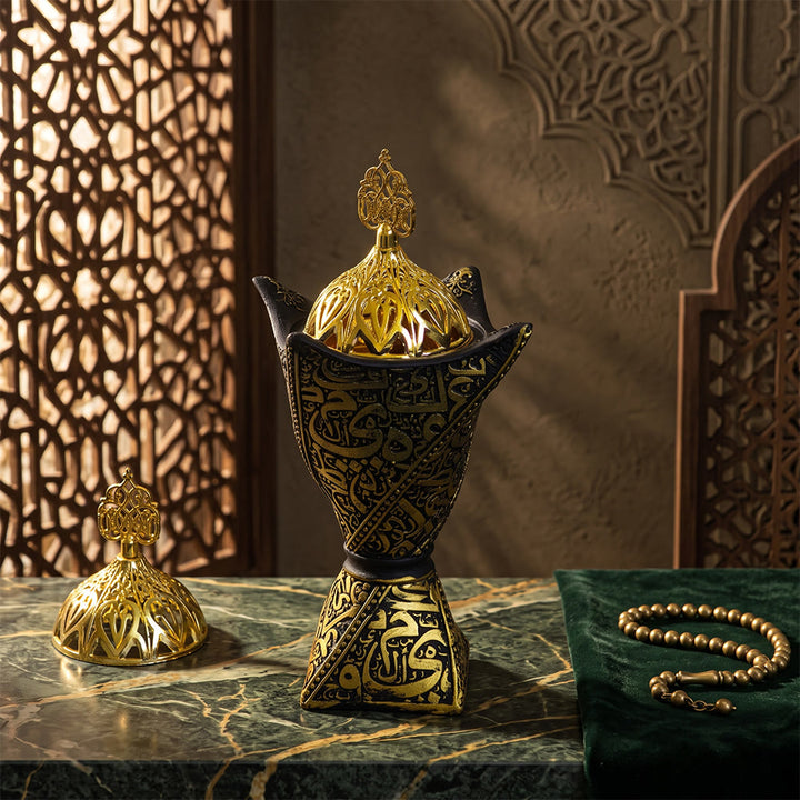 HilalHaven "Scripted Aura" Carved Resin Incense Bakhoor Burner - image 0