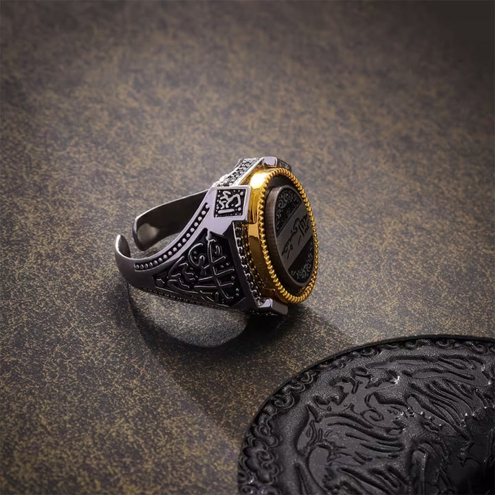 HilalHaven Vintage Crest Engraved Oval Signet Ring — Ornate Geometric‑Carved Copper Band - image 6