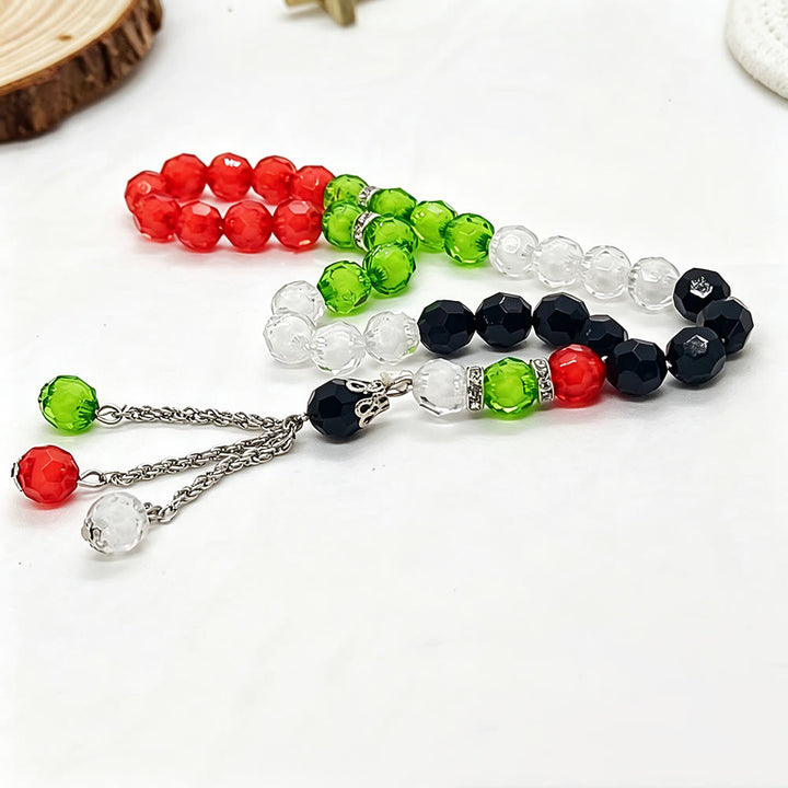HilalHaven Strand of Hope Palestine‑Coloured Multi‑Tone Faceted 33 Beads Tasbih - alestine‑Coloured Multi‑Tone Faceted Tasbih - image 2
