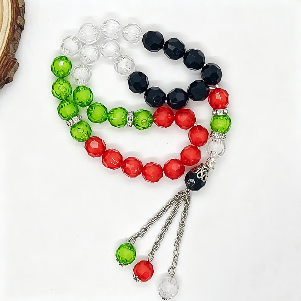 HilalHaven Strand of Hope Palestine‑Coloured Multi‑Tone Faceted 33 Beads Tasbih - image 1