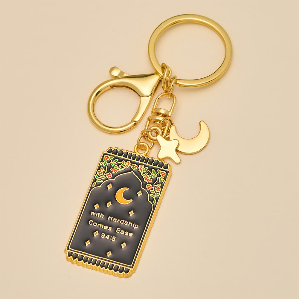HilalHaven "With Hardship Comes Ease" Gentle Assurance  Floral‑Bordered Charm with Moon‑Star Accent Enamel Keychain - image 15