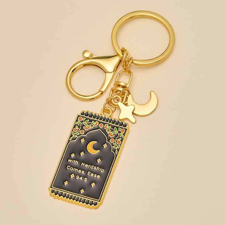 HilalHaven "With Hardship Comes Ease" Gentle Assurance  Floral‑Bordered Charm with Moon‑Star Accent Enamel Keychain - image 15