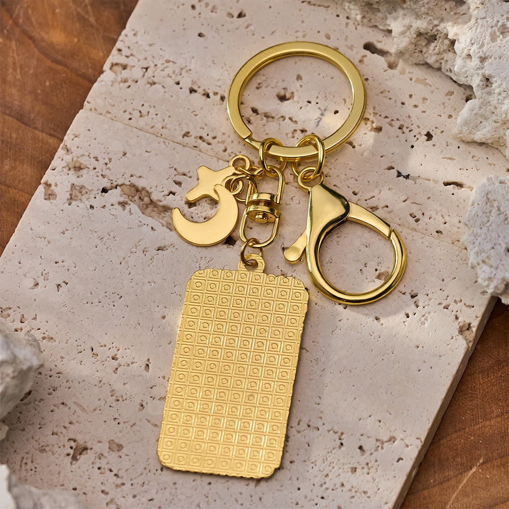 HilalHaven "With Hardship Comes Ease" Gentle Assurance  Floral‑Bordered Charm with Moon‑Star Accent Enamel Keychain - image 14