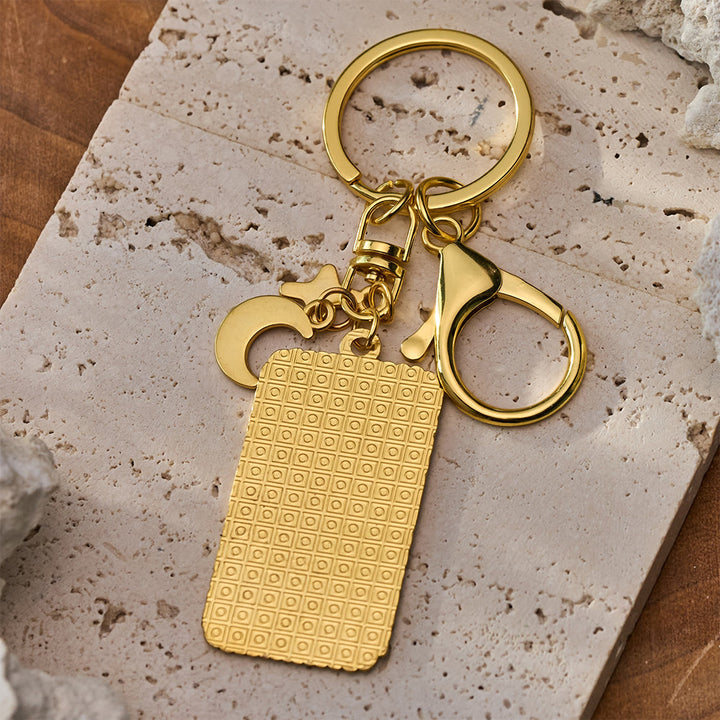 HilalHaven "With Hardship Comes Ease" Gentle Assurance  Floral‑Bordered Charm with Moon‑Star Accent Enamel Keychain - image 9
