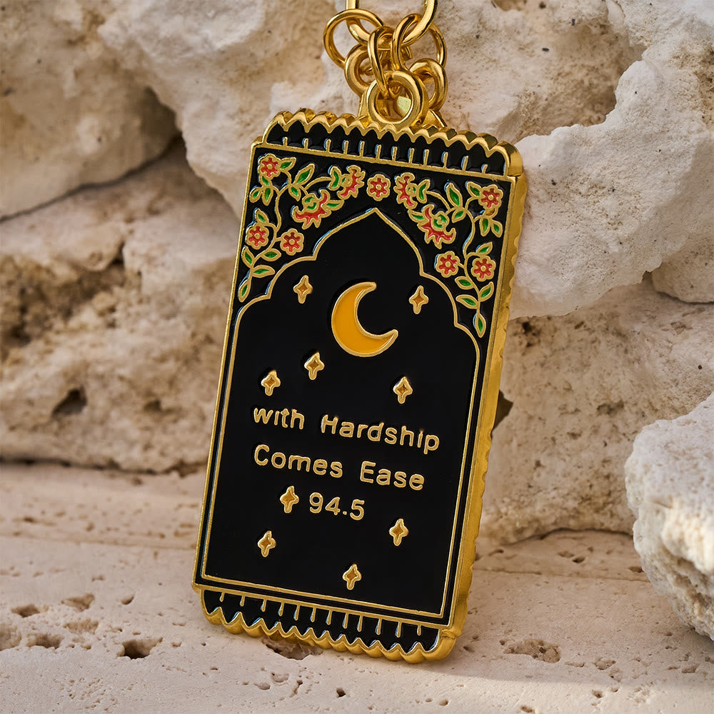 HilalHaven "With Hardship Comes Ease" Gentle Assurance  Floral‑Bordered Charm with Moon‑Star Accent Enamel Keychain - image 10