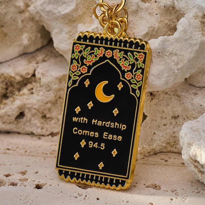HilalHaven "With Hardship Comes Ease" Gentle Assurance  Floral‑Bordered Charm with Moon‑Star Accent Enamel Keychain - image 10